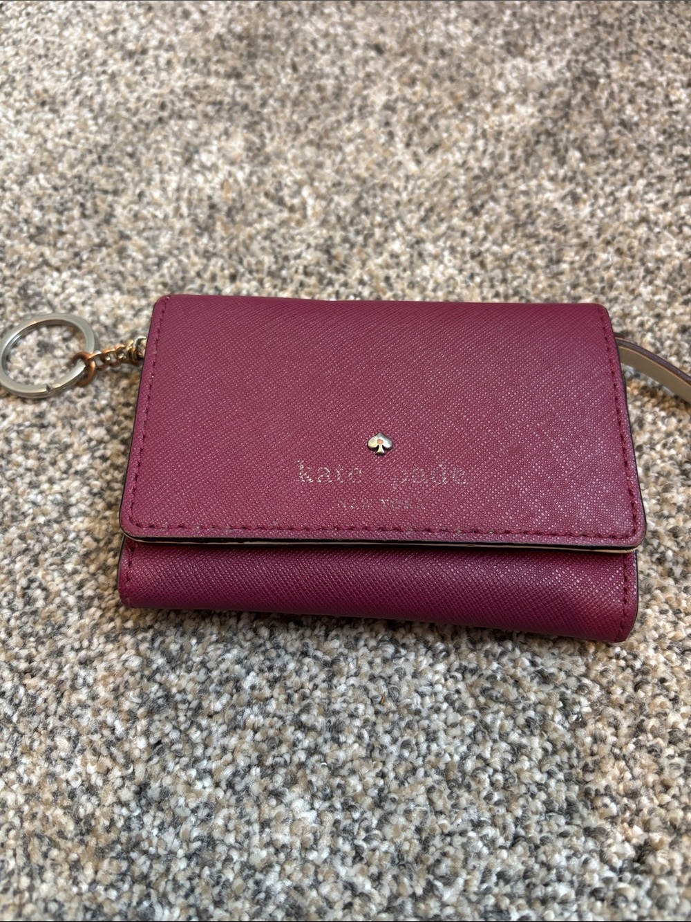 kate spade Berry Saffiano Compact Key & Card Holder with Gold Hardware